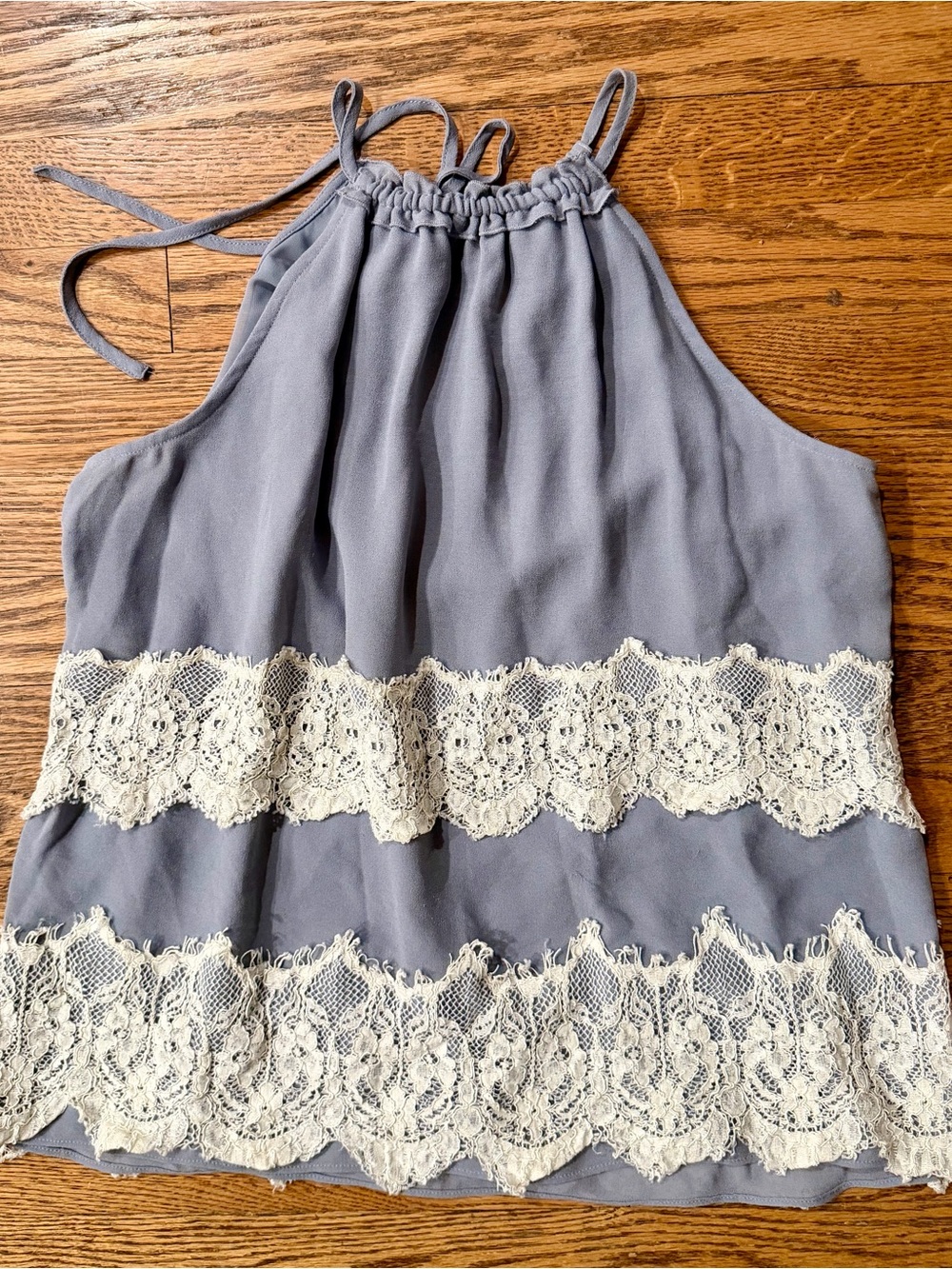 LOFT Petite Gray Lace Halter Tank SP